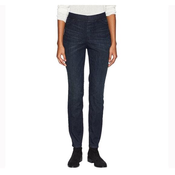 Eileen Fisher Organic Cotton Pull On Jeggings Utility Blue Womens Size L Stretch - Picture 1 of 10